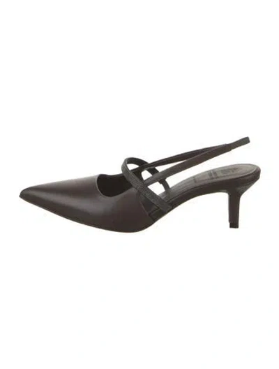 Pre-owned Brunello Cucinelli Leather Beaded Accents Slingback Pumps In Brown