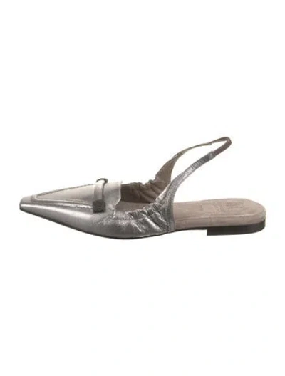 Pre-owned Brunello Cucinelli Leather Beaded Accents Slingback Pumps In Gray