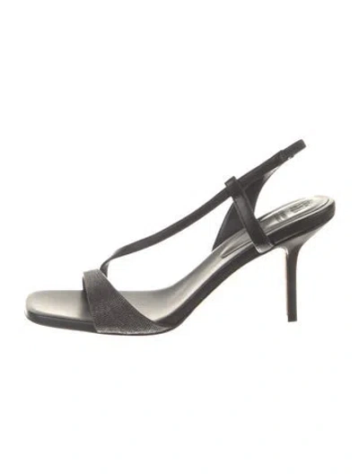 Pre-owned Brunello Cucinelli Leather Beaded Accents Slingback Sandals In Black