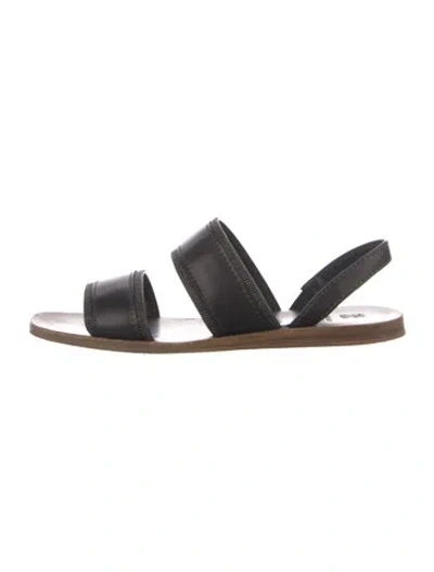 Pre-owned Brunello Cucinelli Leather Beaded Accents Slingback Sandals In Black