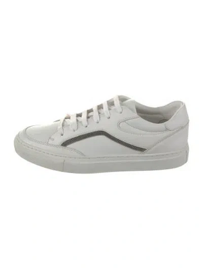 Pre-owned Brunello Cucinelli Leather Beaded Accents Sneakers In White