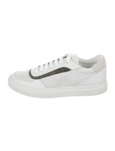 Pre-owned Brunello Cucinelli Leather Beaded Accents Sneakers In White