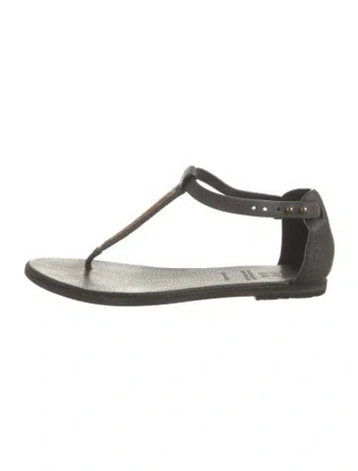 Pre-owned Brunello Cucinelli Leather Beaded Accents T-strap Sandals In Grey