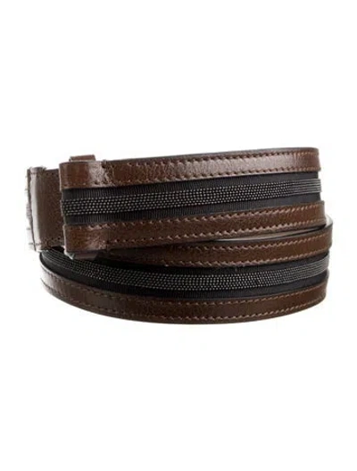Pre-owned Brunello Cucinelli Leather Beaded Accents Waist Belt W/ Tags In Brown