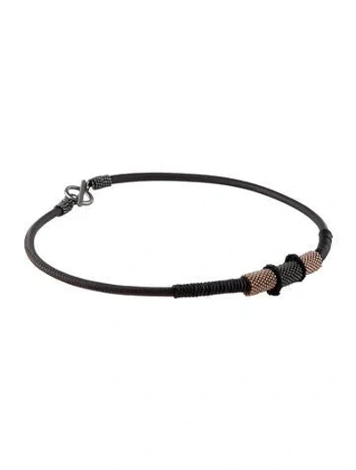 Pre-owned Brunello Cucinelli Leather Beaded Collar Necklace, 16" In Multi