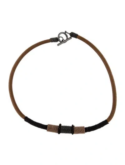 Pre-owned Brunello Cucinelli Leather Beaded Collar Necklace, 16" In Multi