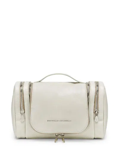 Brunello Cucinelli Leather Beauty Case Bags In White