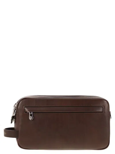 Brunello Cucinelli Leather Beauty Case With Double Zip In Brown