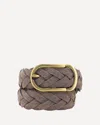 Brunello Cucinelli Woven Suede Belt With Rounded Buckle And Metal Loop In Brown