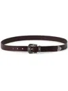 Brunello Cucinelli Leather Belt With Turquoise Stone Embellishments In Brown