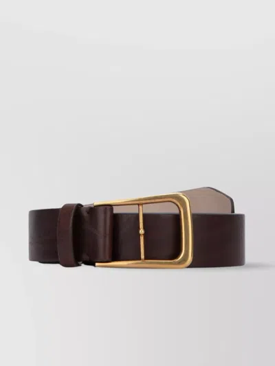 Brunello Cucinelli Leather Belt Gold-tone Buckle In Brown