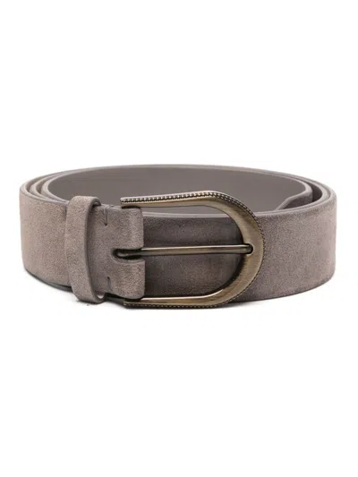 Brunello Cucinelli Suede Buckle Belt In Grey