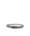 Brunello Cucinelli Adjustable Grey Leather Belt With Punch-hole Detailing In Nude