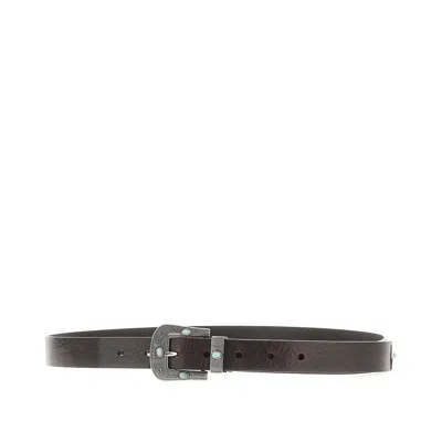 Brunello Cucinelli Leather Belt With Engraved Buckle In Brown
