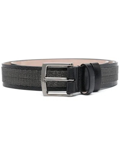 Brunello Cucinelli Leather Belt With Precious Details In Black