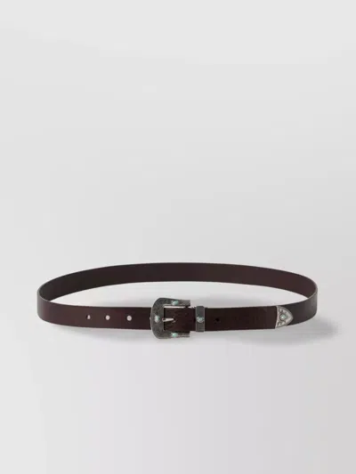 Brunello Cucinelli Leather Belt With Turquoise Stone Embellishments In Marrone Scuro