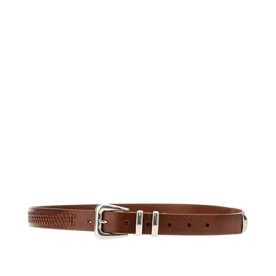 Brunello Cucinelli Leather Belt With Woven Motif In Brown