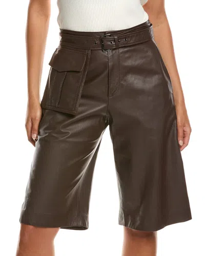 Brunello Cucinelli Leather Bermuda Short In Brown
