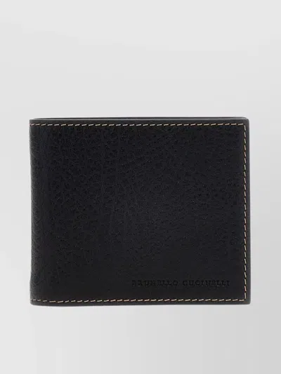 BRUNELLO CUCINELLI LEATHER BI-FOLD WALLET CONTRAST STITCHING