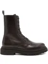 Brunello Cucinelli Lace-up Leather Platform Boots In Brown