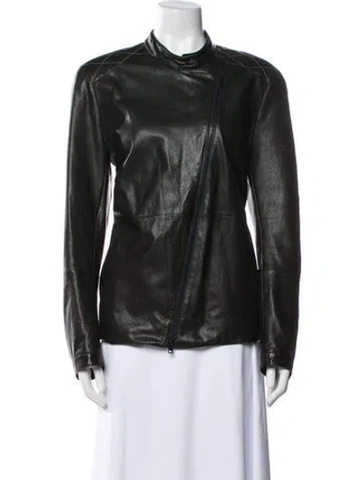 Pre-owned Brunello Cucinelli Leather Biker Jacket In Black