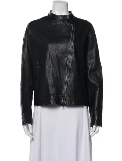 Pre-owned Brunello Cucinelli Leather Biker Jacket In Black