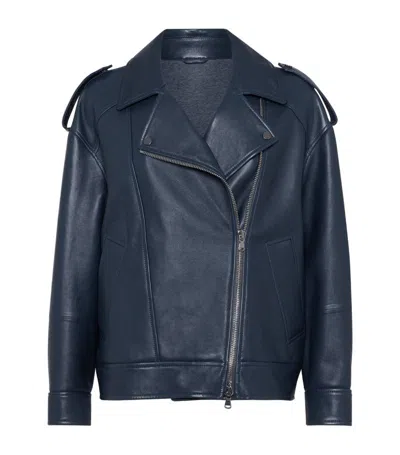 Brunello Cucinelli Leather Biker Jacket In Night