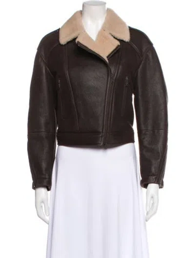 Pre-owned Brunello Cucinelli Leather Biker Jacket In Brown