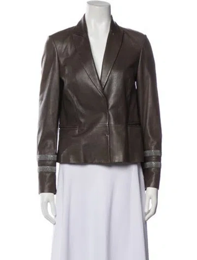 Pre-owned Brunello Cucinelli Leather Biker Jacket In Brown
