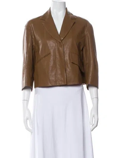 Pre-owned Brunello Cucinelli Leather Biker Jacket In Brown