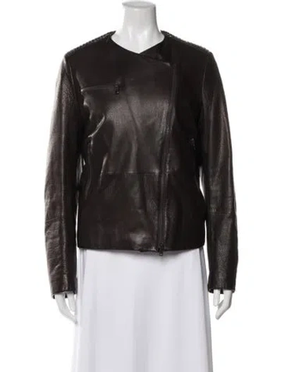 Pre-owned Brunello Cucinelli Leather Biker Jacket In Brown