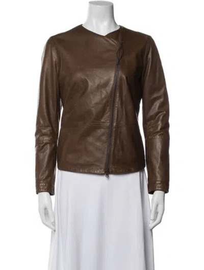 Pre-owned Brunello Cucinelli Leather Biker Jacket In Brown