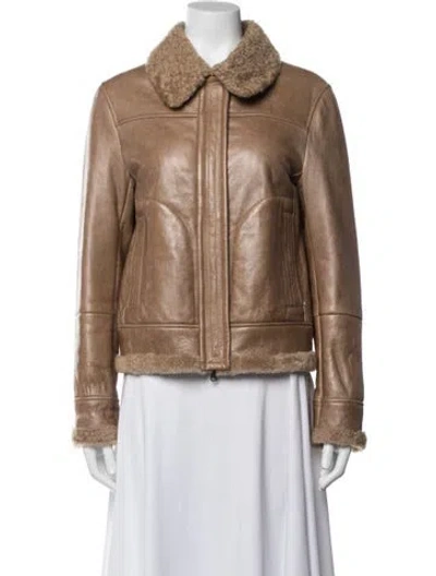 Pre-owned Brunello Cucinelli Leather Biker Jacket In Brown