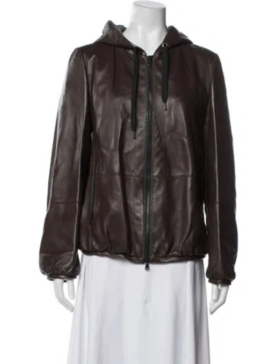 Pre-owned Brunello Cucinelli Leather Biker Jacket In Brown