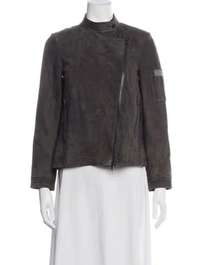 Pre-owned Brunello Cucinelli Leather Biker Jacket In Brown