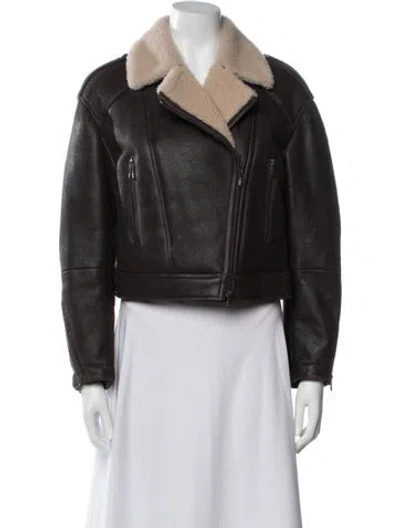 Pre-owned Brunello Cucinelli Leather Biker Jacket In Brown