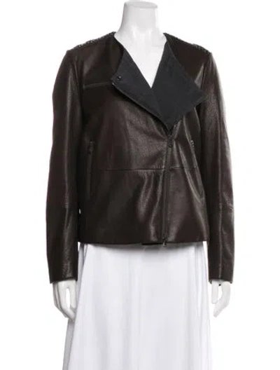 Pre-owned Brunello Cucinelli Leather Biker Jacket In Brown