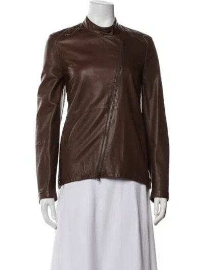 Pre-owned Brunello Cucinelli Leather Biker Jacket In Brown
