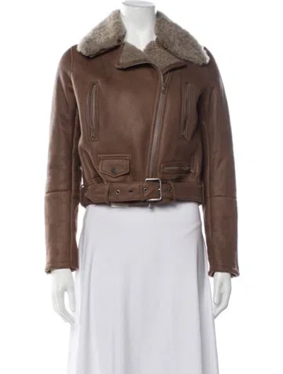 Pre-owned Brunello Cucinelli Leather Biker Jacket In Brown
