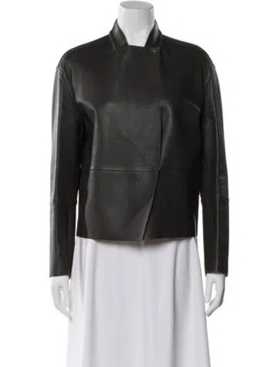 Pre-owned Brunello Cucinelli Leather Biker Jacket In Gray