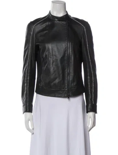 Pre-owned Brunello Cucinelli Leather Biker Jacket In Gray
