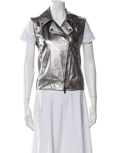 Pre-owned Brunello Cucinelli Leather Biker Jacket In Gray