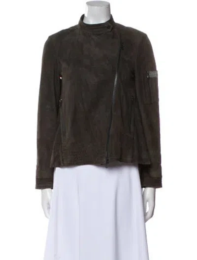 Pre-owned Brunello Cucinelli Leather Biker Jacket In Green