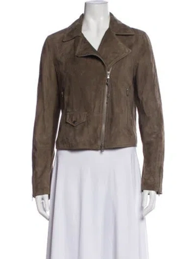 Pre-owned Brunello Cucinelli Leather Biker Jacket In Green