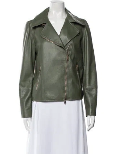 Pre-owned Brunello Cucinelli Leather Biker Jacket In Green