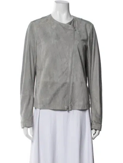 Pre-owned Brunello Cucinelli Leather Biker Jacket In Grey
