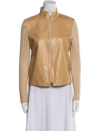 Pre-owned Brunello Cucinelli Leather Biker Jacket In Neutral