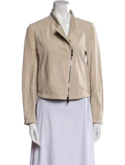 Pre-owned Brunello Cucinelli Leather Biker Jacket In Neutral