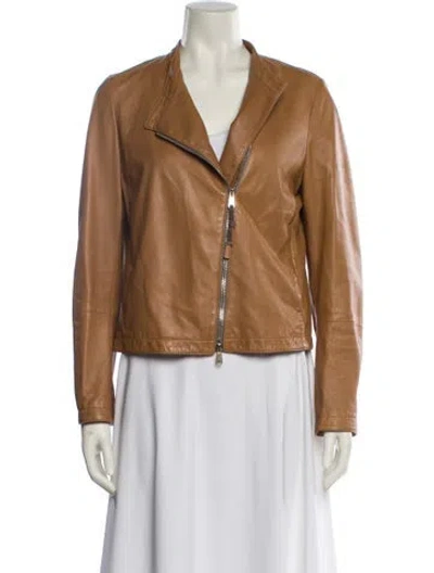 Pre-owned Brunello Cucinelli Leather Biker Jacket In Neutral