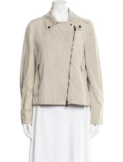 Pre-owned Brunello Cucinelli Leather Biker Jacket In Neutral